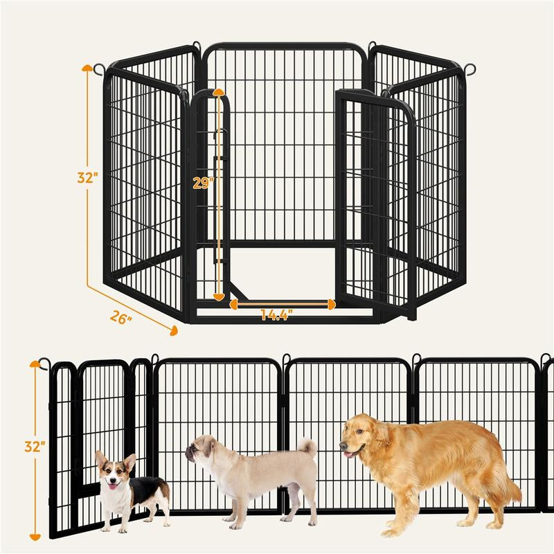 【Heavy Duty】Yaheetech Dog Playpen 6/8/12/16 Panels Metal Pet Playpen, Outdoor Indoor Dog Exercise Barrier Fence, 24/32/40/47 Inch