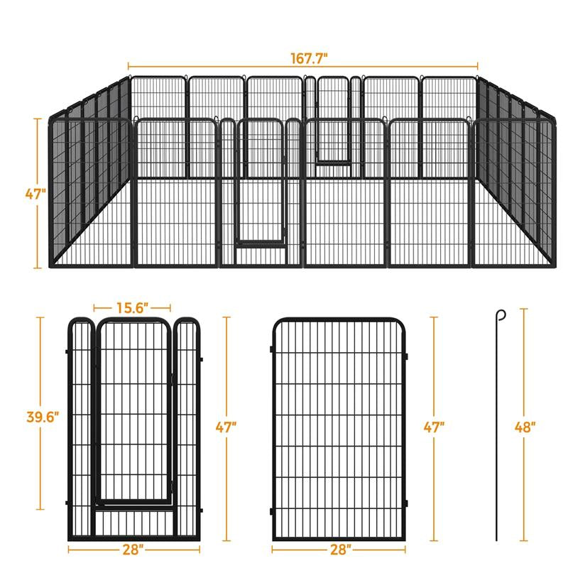 【Heavy Duty】Yaheetech Dog Playpen 6/8/12/16 Panels Metal Pet Playpen, Outdoor Indoor Dog Exercise Barrier Fence, 24/32/40/47 Inch