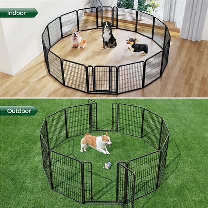 【Heavy Duty】Yaheetech Dog Playpen 6/8/12/16 Panels Metal Pet Playpen, Outdoor Indoor Dog Exercise Barrier Fence, 24/32/40/47 Inch