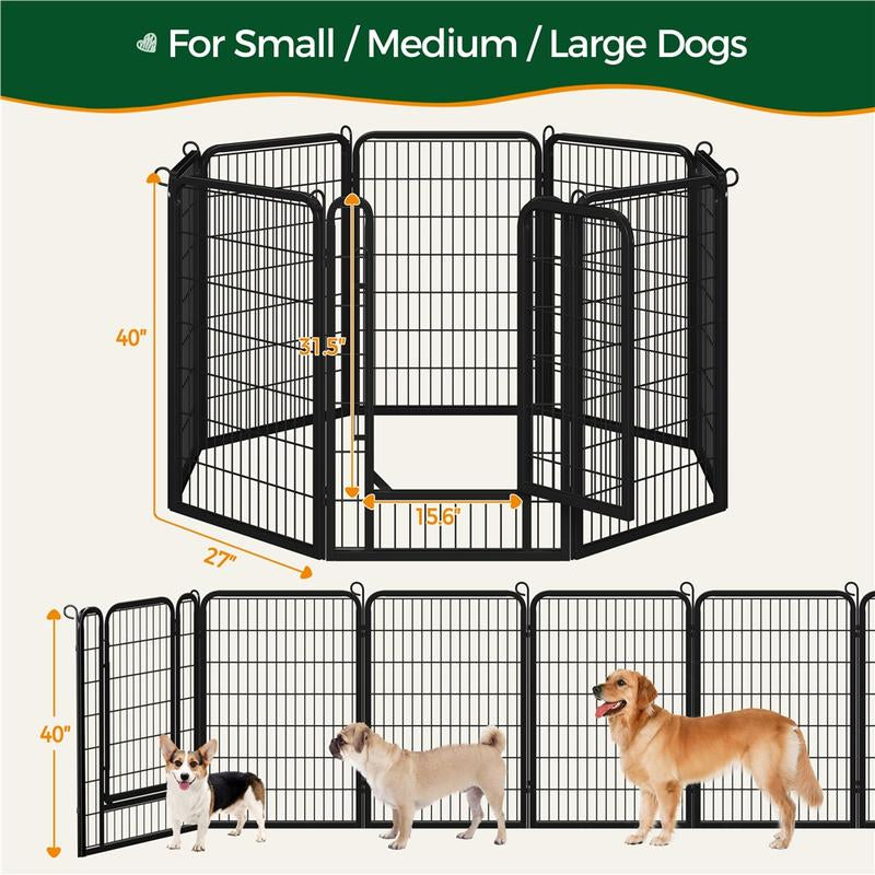 【Heavy Duty】Yaheetech Dog Playpen 6/8/12/16 Panels Metal Pet Playpen, Outdoor Indoor Dog Exercise Barrier Fence, 24/32/40/47 Inch