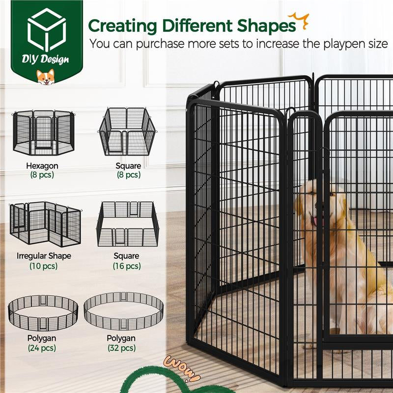 【Heavy Duty】Yaheetech Dog Playpen 6/8/12/16 Panels Metal Pet Playpen, Outdoor Indoor Dog Exercise Barrier Fence, 24/32/40/47 Inch