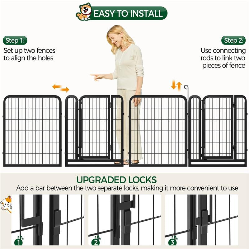 【Heavy Duty】Yaheetech Dog Playpen 6/8/12/16 Panels Metal Pet Playpen, Outdoor Indoor Dog Exercise Barrier Fence, 24/32/40/47 Inch