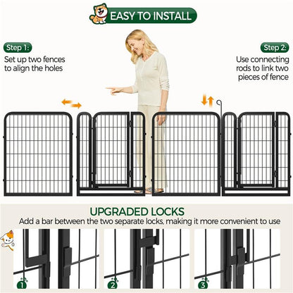 【Heavy Duty】Yaheetech Dog Playpen 6/8/12/16 Panels Metal Pet Playpen, Outdoor Indoor Dog Exercise Barrier Fence, 24/32/40/47 Inch
