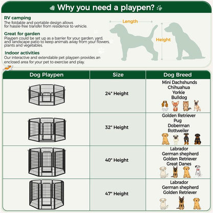 【Heavy Duty】Yaheetech Dog Playpen 6/8/12/16 Panels Metal Pet Playpen, Outdoor Indoor Dog Exercise Barrier Fence, 24/32/40/47 Inch