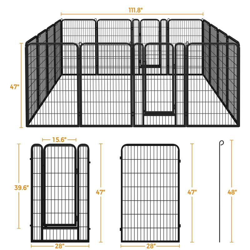 【Heavy Duty】Yaheetech Dog Playpen 6/8/12/16 Panels Metal Pet Playpen, Outdoor Indoor Dog Exercise Barrier Fence, 24/32/40/47 Inch