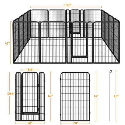 【Heavy Duty】Yaheetech Dog Playpen 6/8/12/16 Panels Metal Pet Playpen, Outdoor Indoor Dog Exercise Barrier Fence, 24/32/40/47 Inch