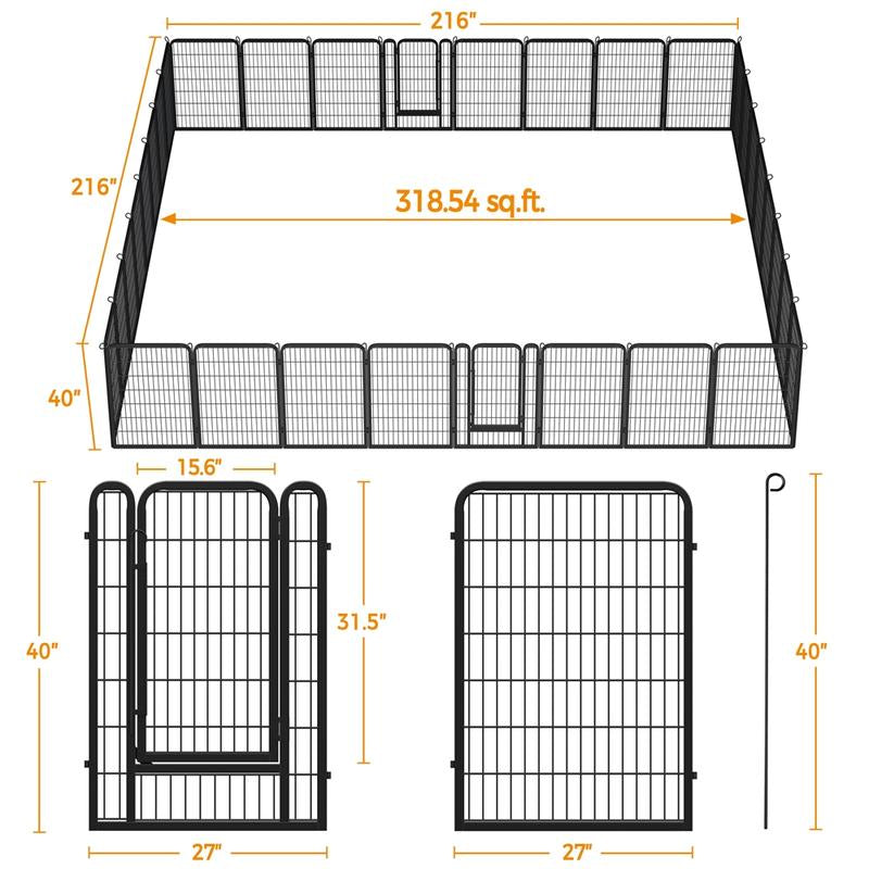 【Heavy Duty】Yaheetech Dog Playpen 6/8/12/16 Panels Metal Pet Playpen, Outdoor Indoor Dog Exercise Barrier Fence, 24/32/40/47 Inch