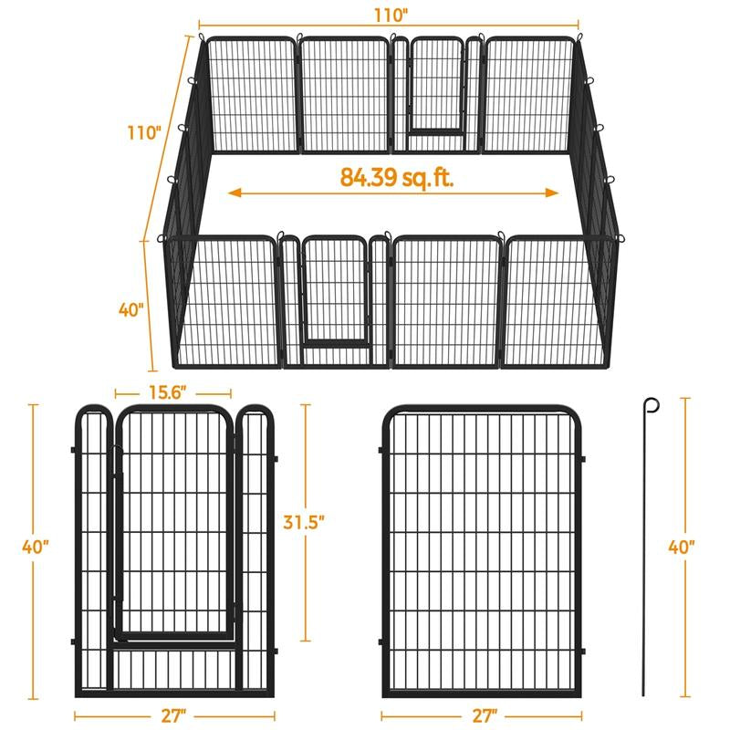 【Heavy Duty】Yaheetech Dog Playpen 6/8/12/16 Panels Metal Pet Playpen, Outdoor Indoor Dog Exercise Barrier Fence, 24/32/40/47 Inch