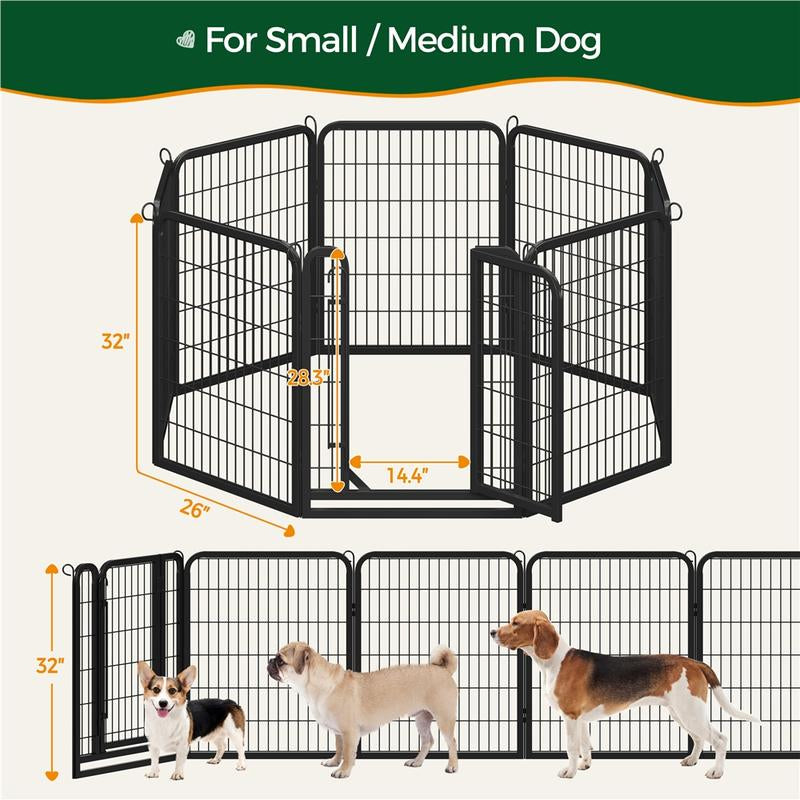 【Heavy Duty】Yaheetech Dog Playpen 6/8/12/16 Panels Metal Pet Playpen, Outdoor Indoor Dog Exercise Barrier Fence, 24/32/40/47 Inch